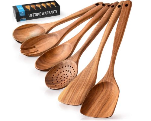 five pieces wooden spoons for cooking natural teak kitchen utensils non stick surface cooking utensils set